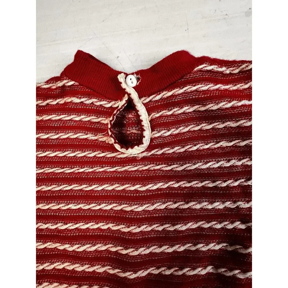 Vintage Play Pet Top Baby 12 - 18 Mos. Red Stripe Textured Knit Play Christmas